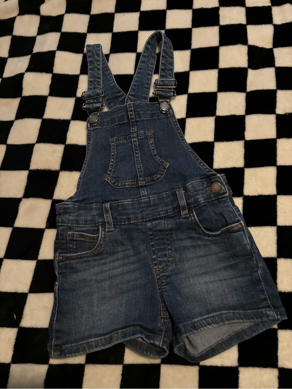 Size 7 Denim Short Overalls for Kids - Blue
